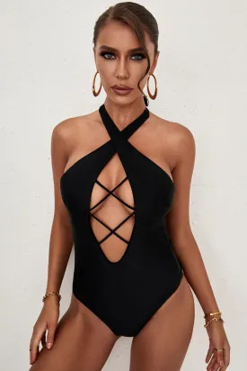 Black Criss Cross Cut-Out One Piece Swimsuit