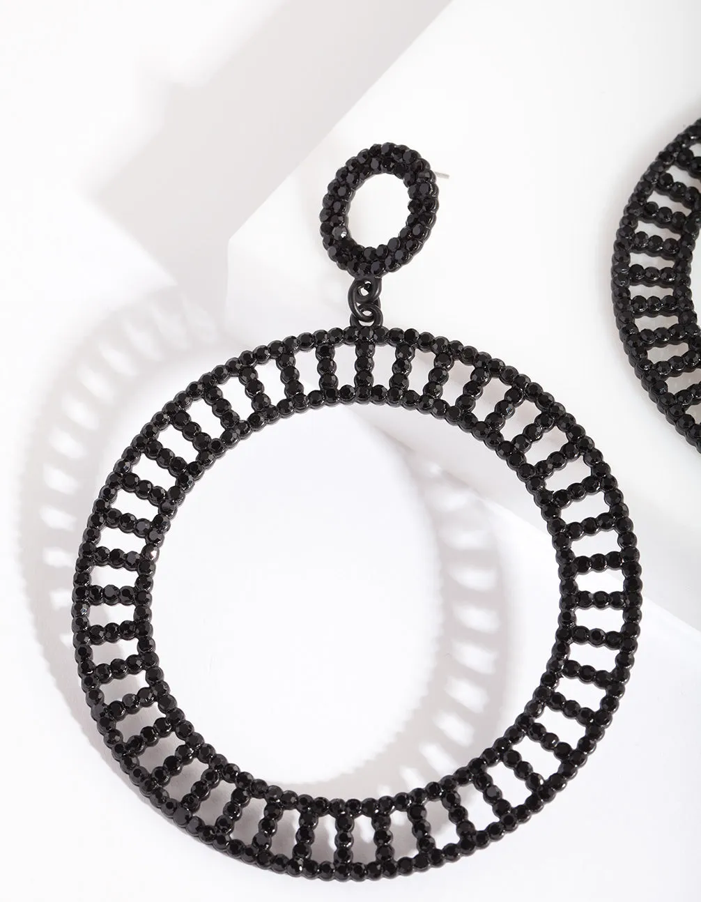 Black Cutout Diamante Disc Earrings