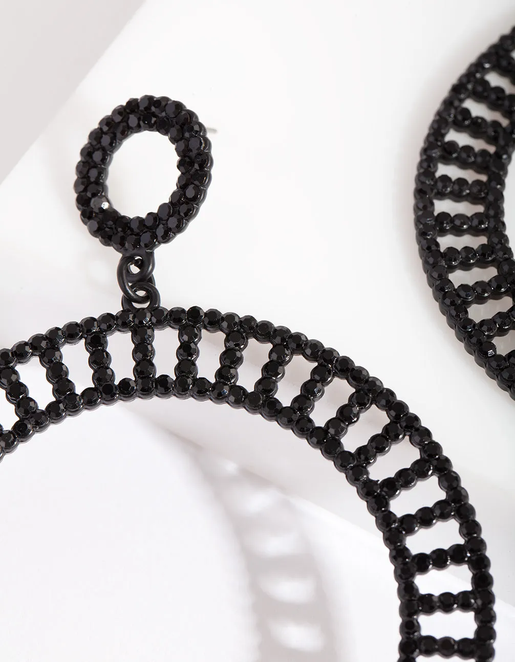 Black Cutout Diamante Disc Earrings