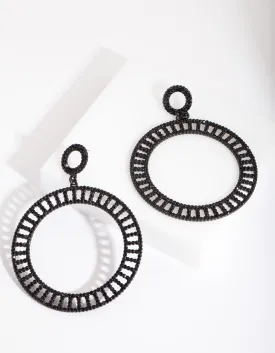 Black Cutout Diamante Disc Earrings