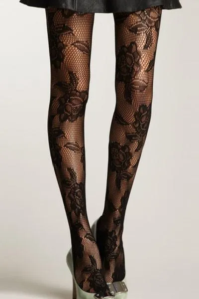 Black Floral Fishnet Pantyhose