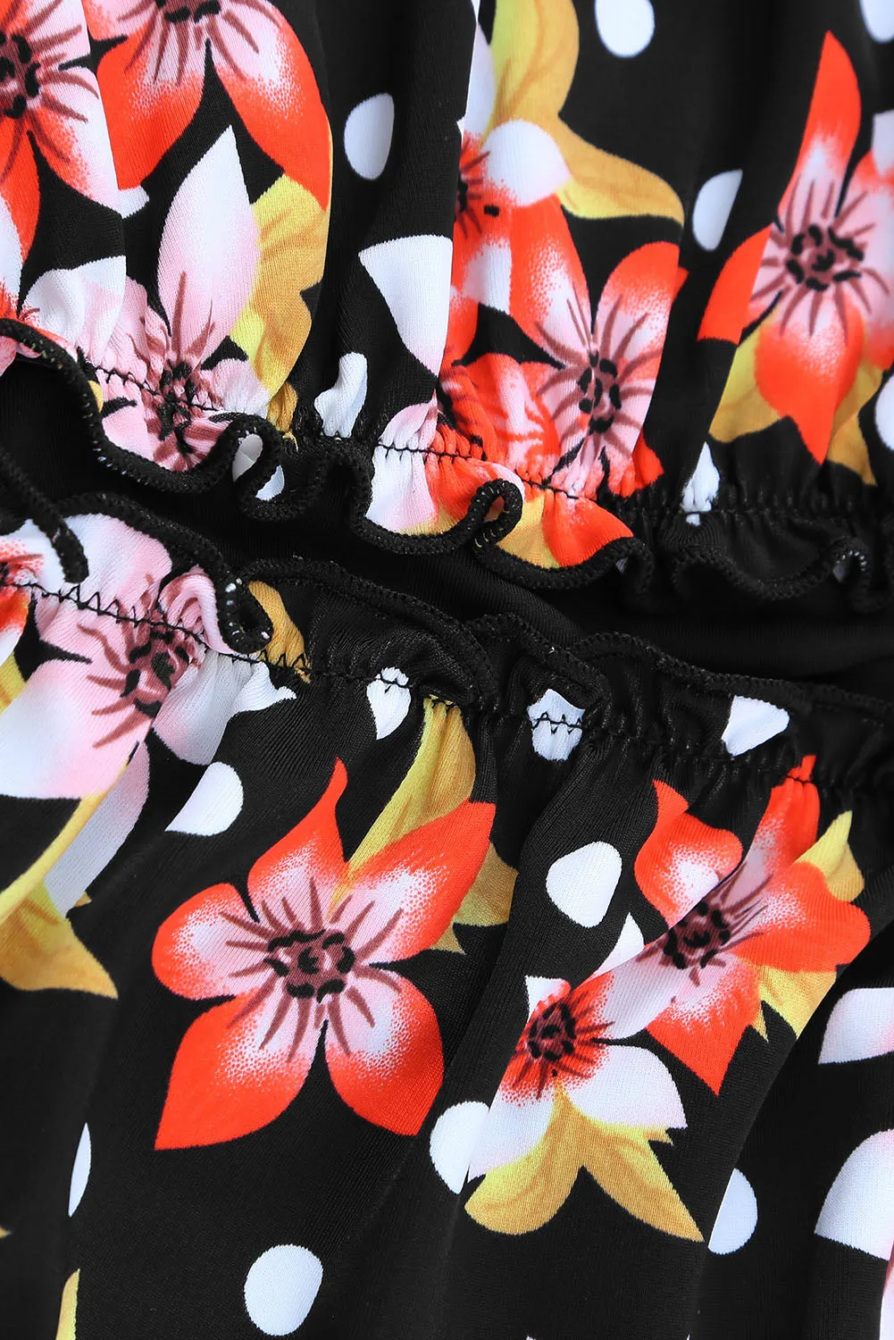 Black Floral Print Ruffles One-Piece Swimsuit