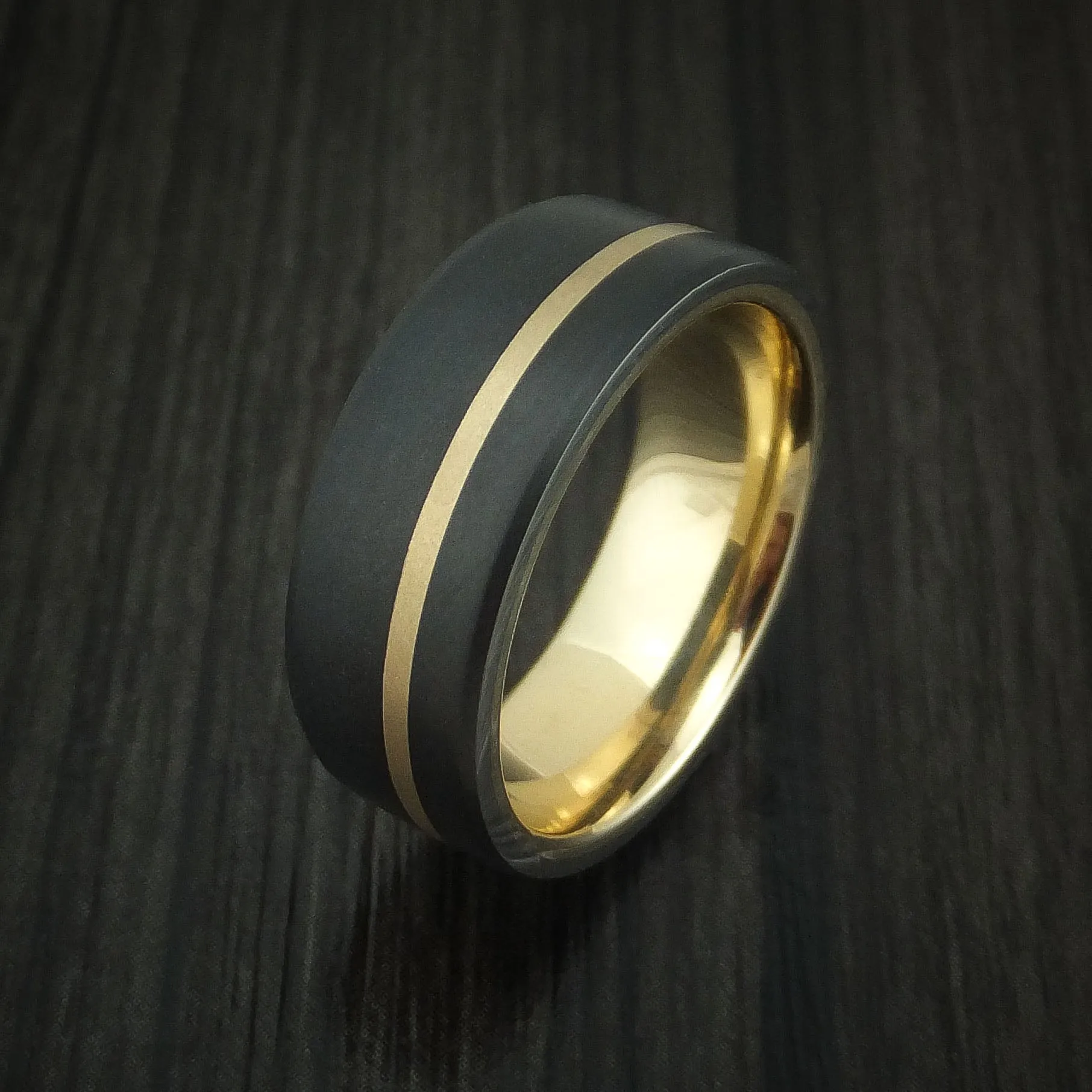 Black Zirconium and 14K Yellow Gold Band Custom Made Men's Ring