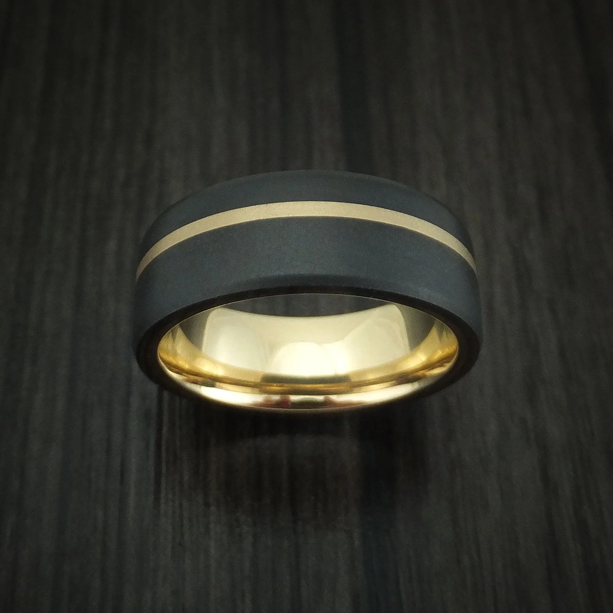 Black Zirconium and 14K Yellow Gold Band Custom Made Men's Ring