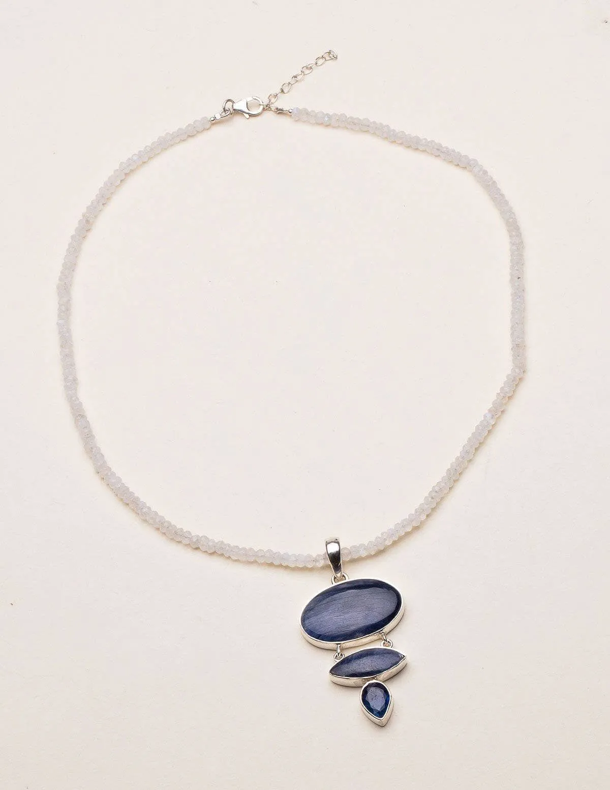 Blue Kyanite and Moonstone Beaded Necklace - One of a Kind