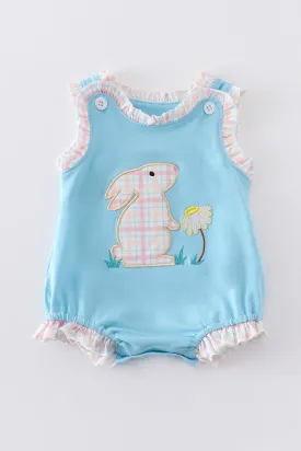 Blue rabbit floral applique girl bubble