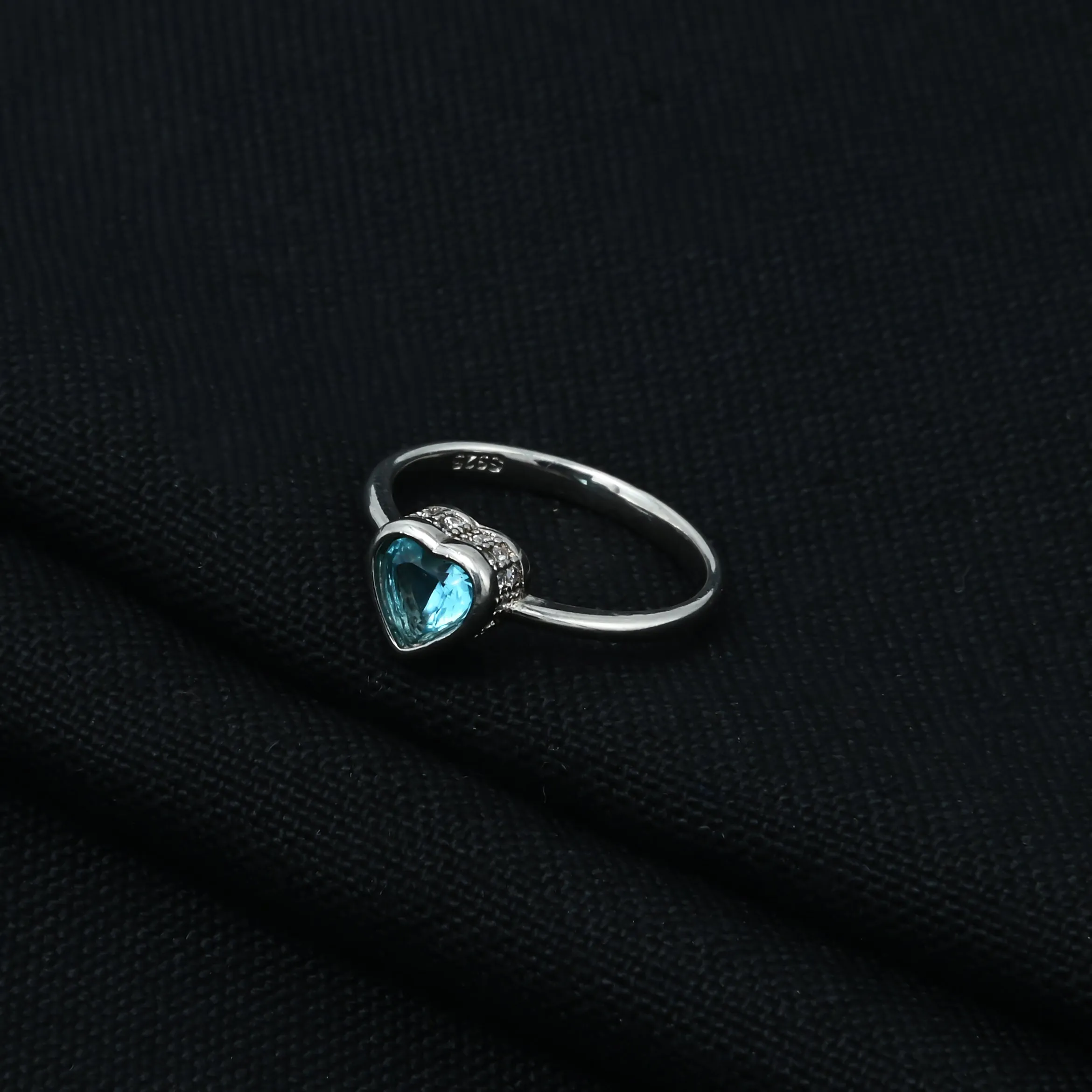 Blue Topaz Heart Silver Ring For Girls