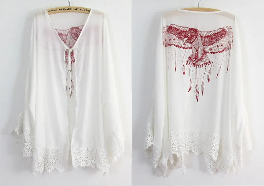 Boho Eagle Print Beach Kimono