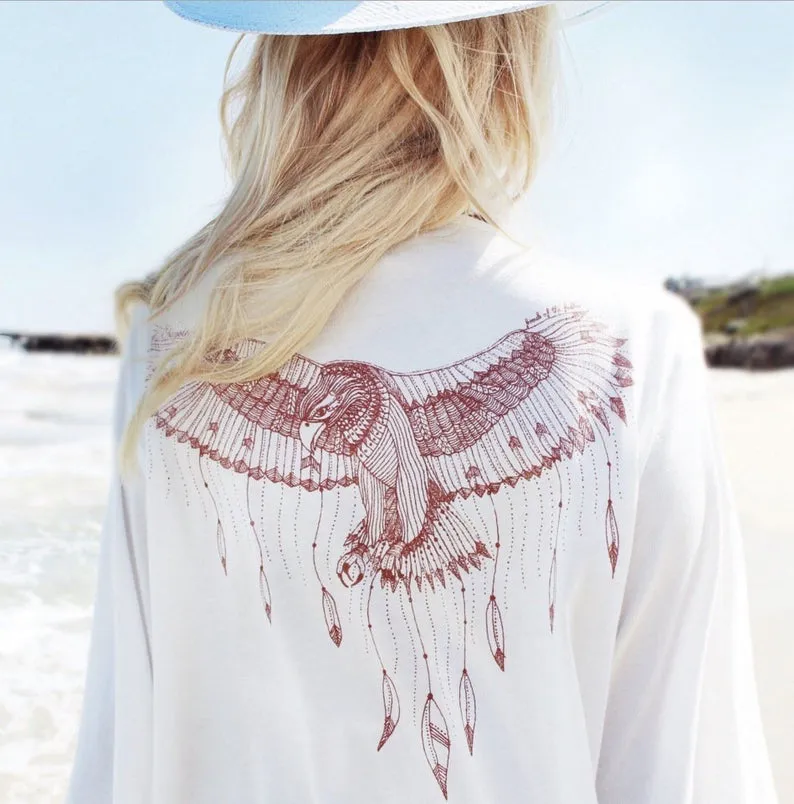 Boho Eagle Print Beach Kimono