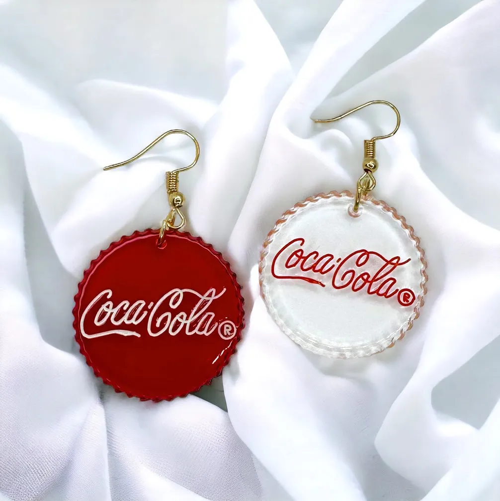 Bottle Cap Earrings - Handmade Earrings, Red and White, Funny Earrings, Soda Bottle, Soda Bottle Cap