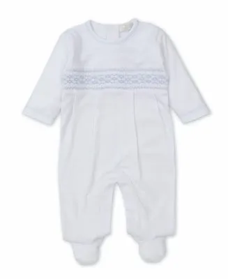 CLB Summer 24’ Footie w/ Hand Smocked, White/Lt Blue