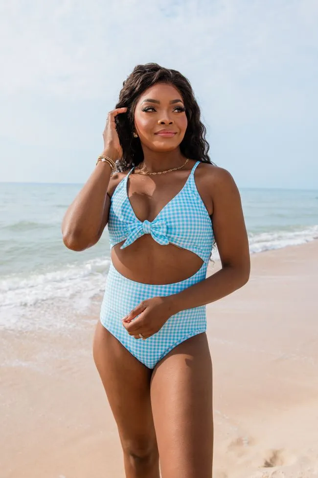 Clear Skies Ahead Blue Gingham Cutout One Piece Swimsuit