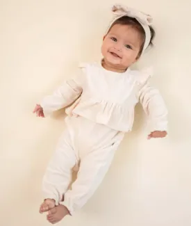 Cream Velour One Piece w/ Headband