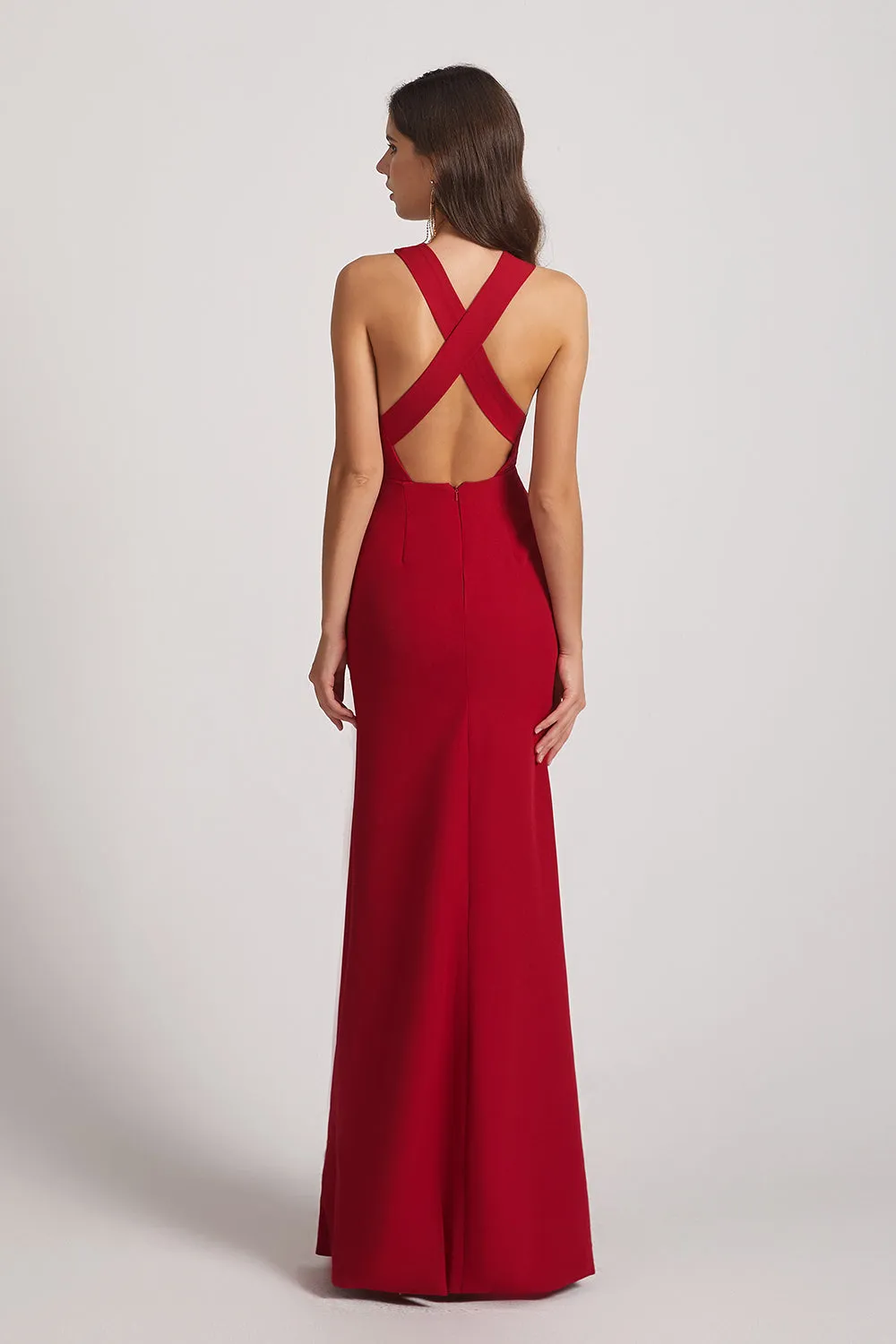 Cross Neckline Sheath Slit Bridesmaid Dresses (AF0140)