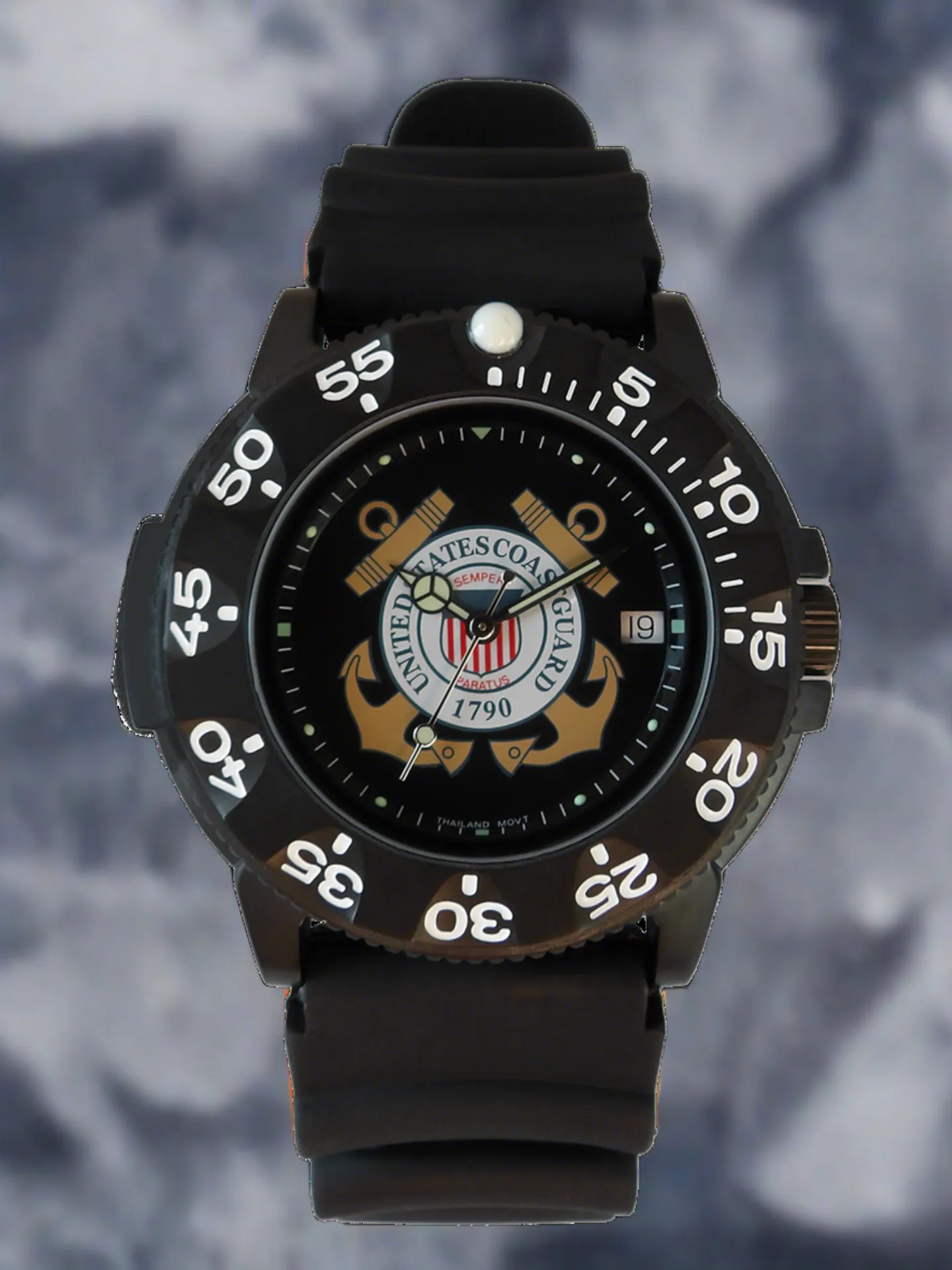 Sure! Here’s an optimized title for the Del Mar Mens Coast Guard Military Watch:

**Del Mar Mens Coast Guard Series Black Strap Military Watch #50519 - Durable, Waterproof, and Stylish Timepiece**