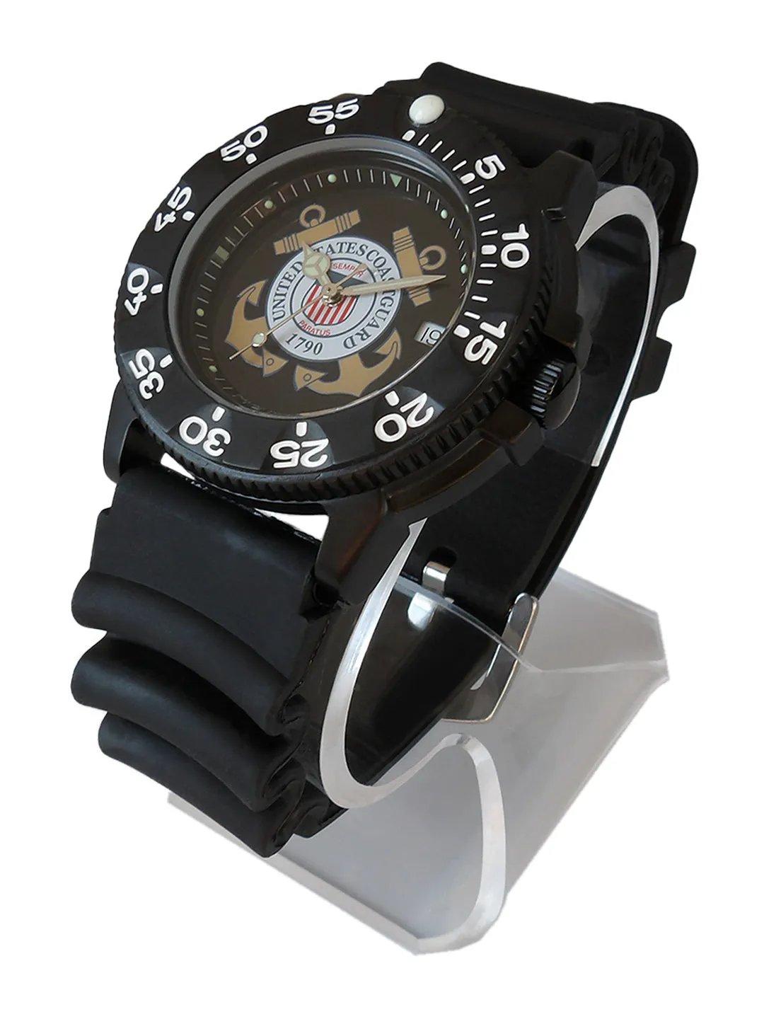 Sure! Here’s an optimized title for the Del Mar Mens Coast Guard Military Watch:

**Del Mar Mens Coast Guard Series Black Strap Military Watch #50519 - Durable, Waterproof, and Stylish Timepiece**