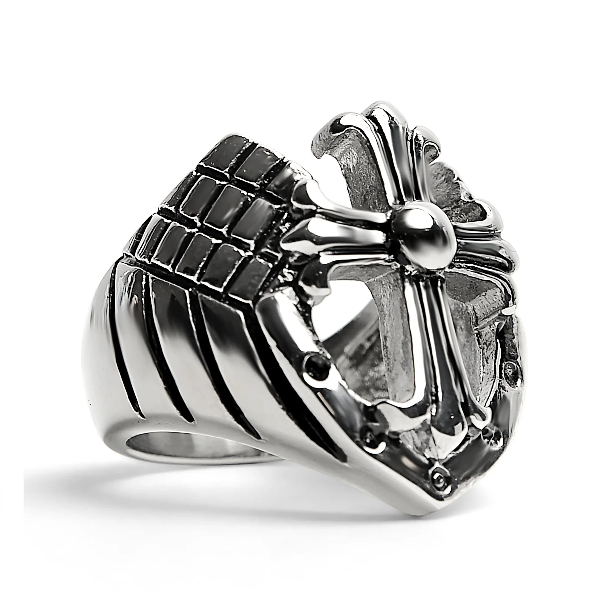 Detailed Cutout Cross Stainless Steel Ring / SCR4018