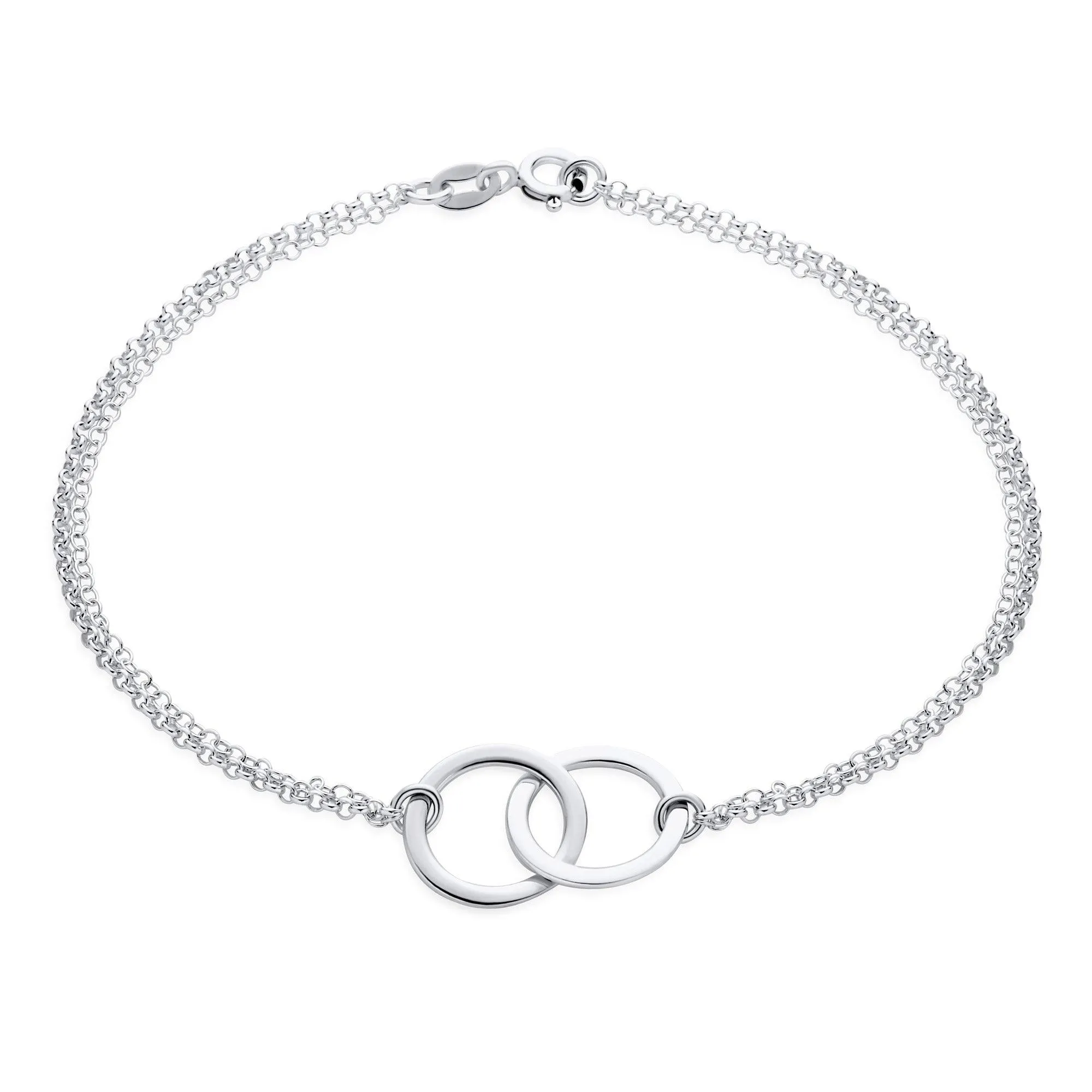 Double Chain Interlocking Rings Circle Anklet Bracelet .925Sterling Silver