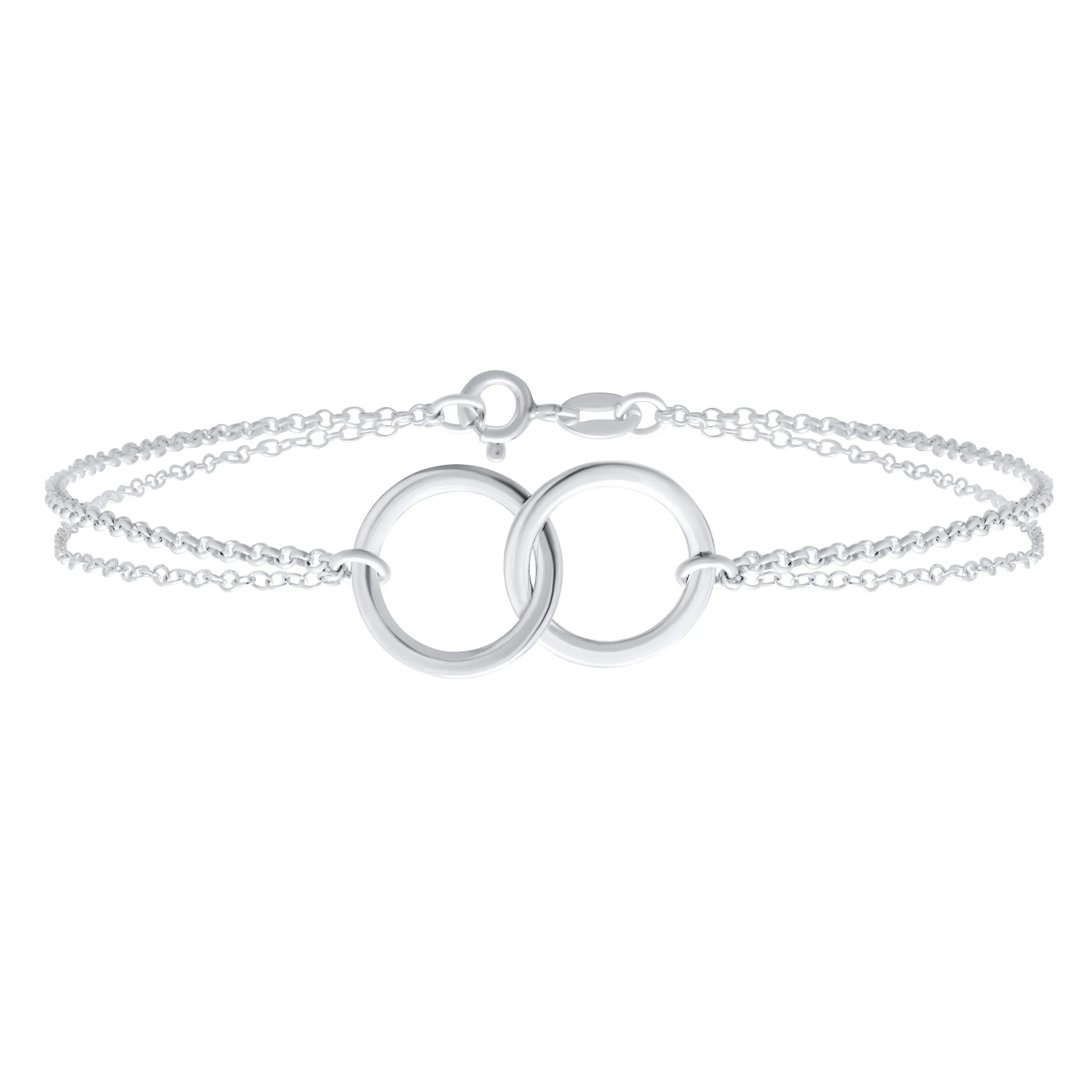 Double Chain Interlocking Rings Circle Anklet Bracelet .925Sterling Silver