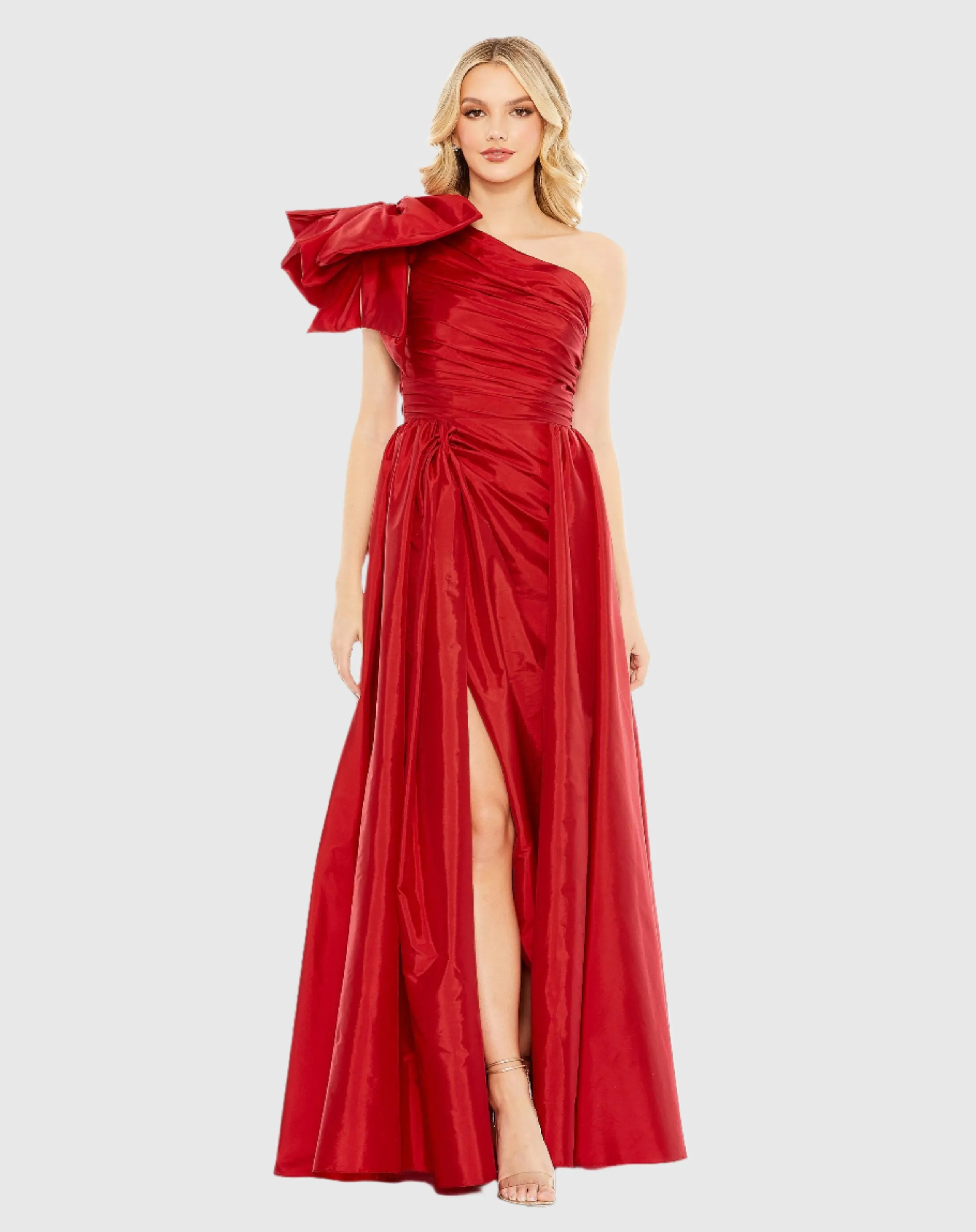 Draped Bow One Shoulder Over Skirt Gown