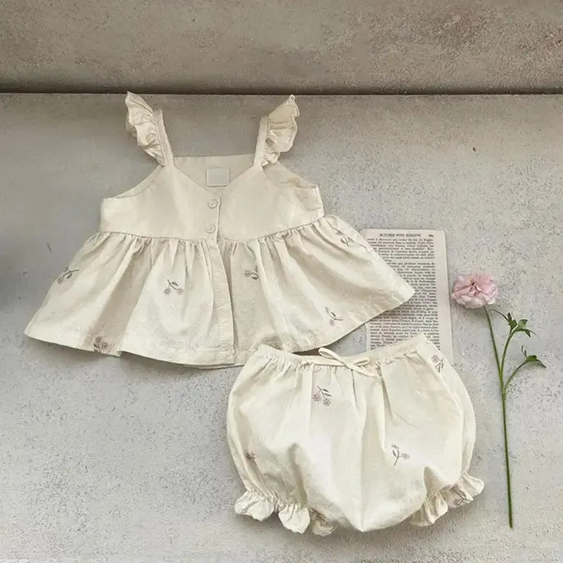 Embroidered Ruffle Rop and Bloomers Co-ord Set