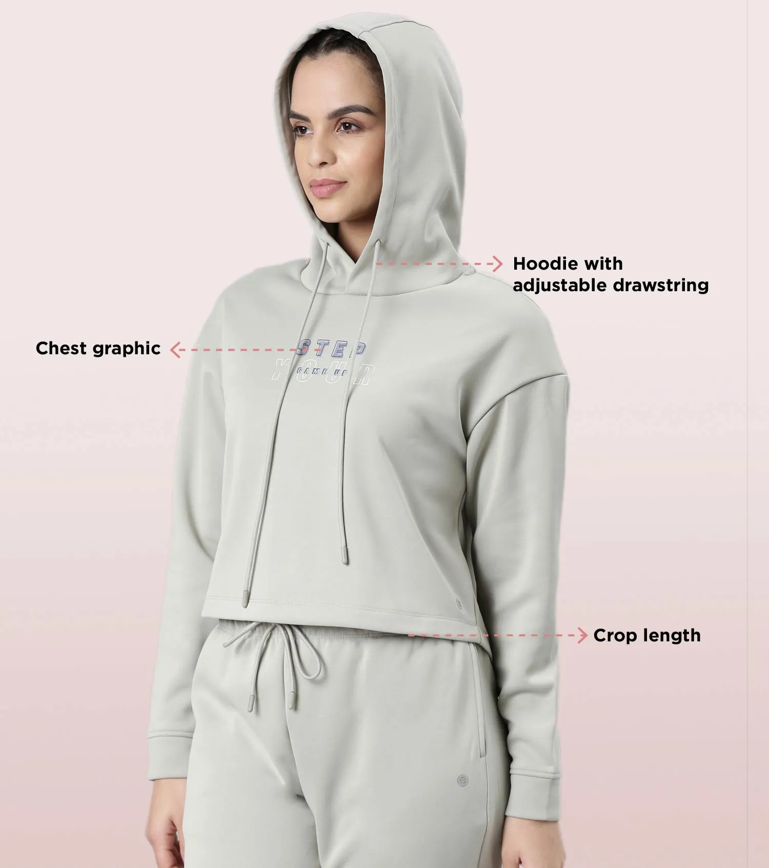 Enamor Hooded Fleece Sweatshirt | Relaxed Fit Crop Length Sweatshirt For Women | A905