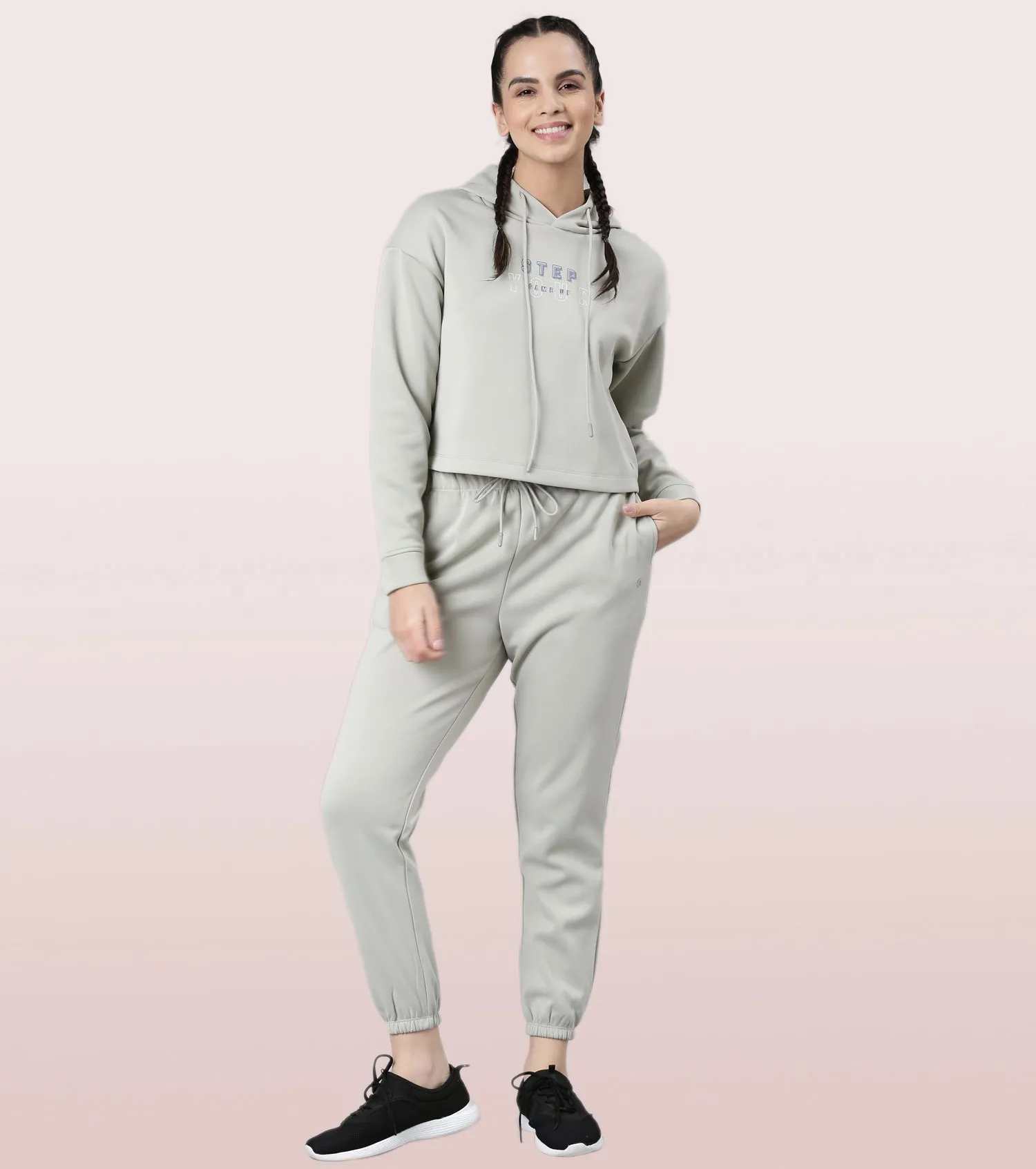 Enamor Hooded Fleece Sweatshirt | Relaxed Fit Crop Length Sweatshirt For Women | A905