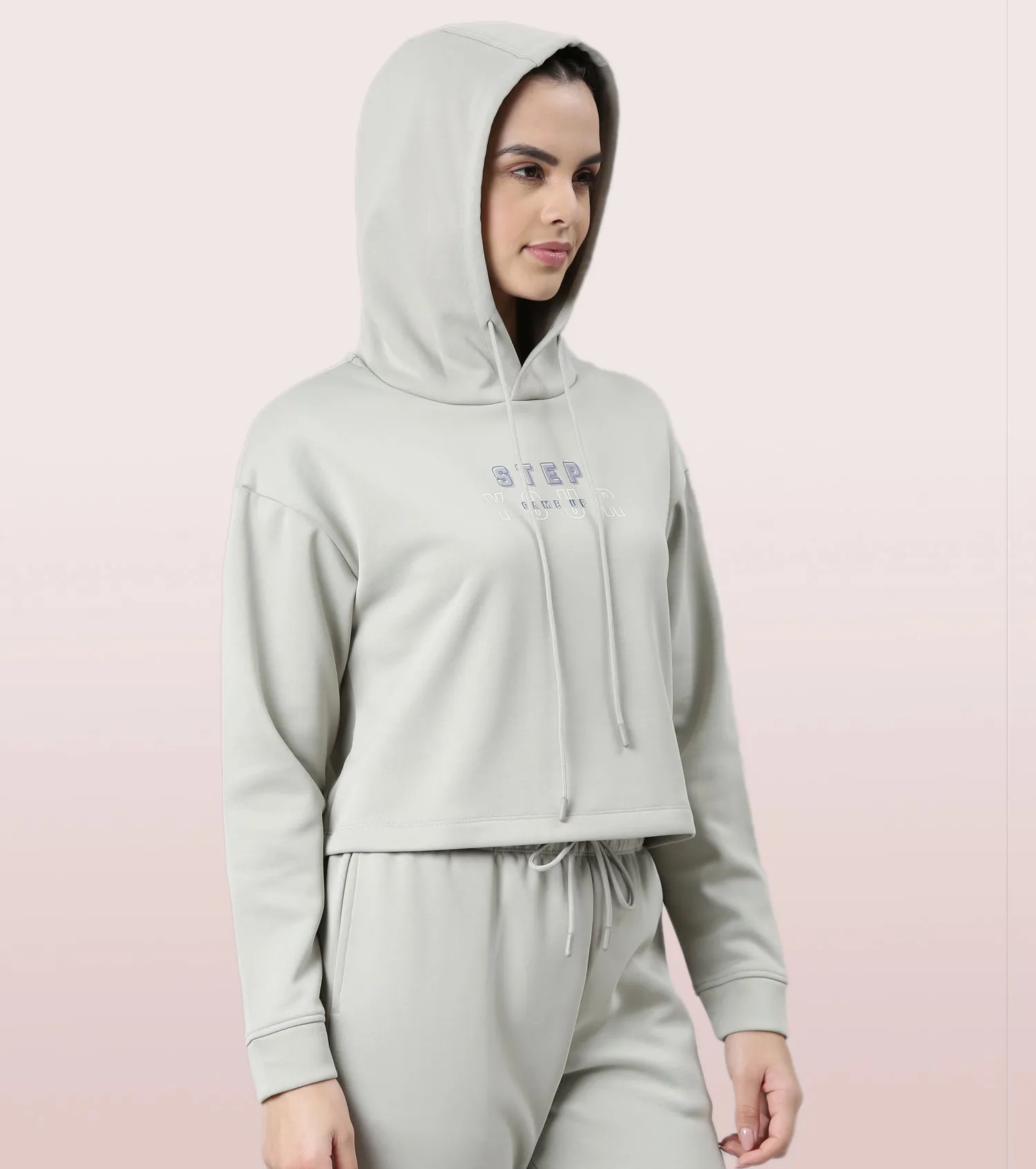 Enamor Hooded Fleece Sweatshirt | Relaxed Fit Crop Length Sweatshirt For Women | A905