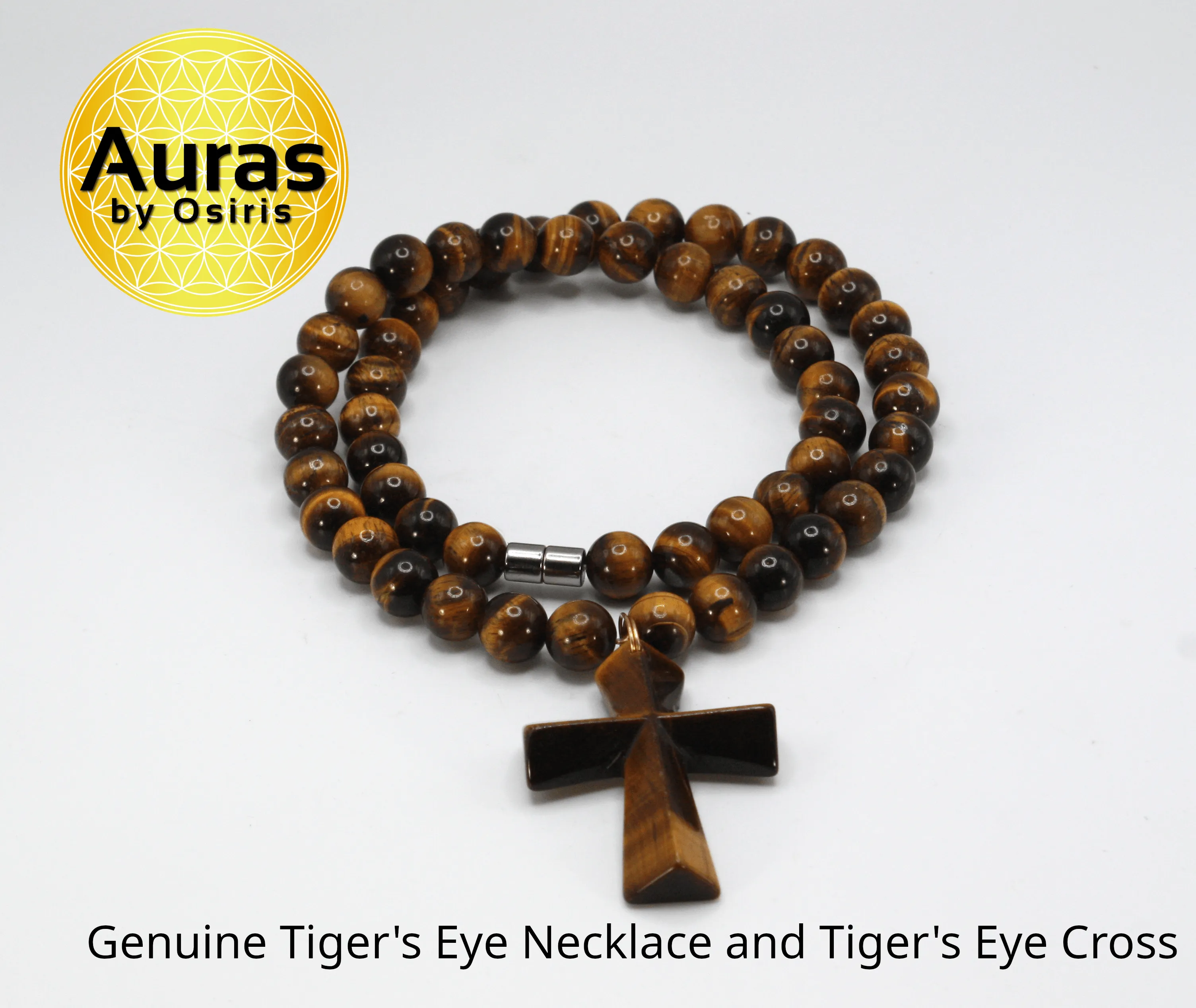 Genuine Tigers Eye Necklace with TIgers Eye Cross - Gift for Men/Woman - Spiritual Accessories - Religious Symbol