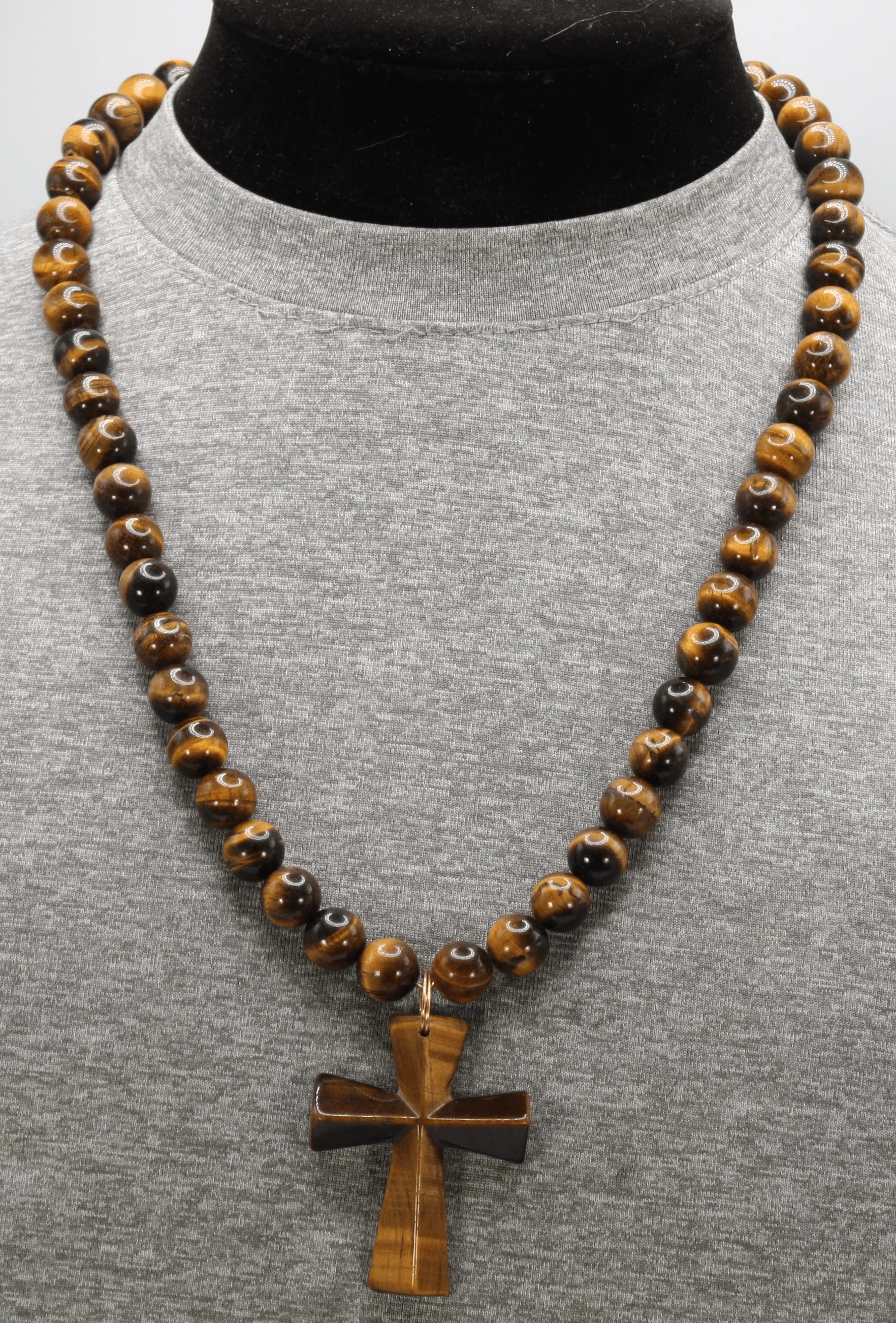 Genuine Tigers Eye Necklace with TIgers Eye Cross - Gift for Men/Woman - Spiritual Accessories - Religious Symbol