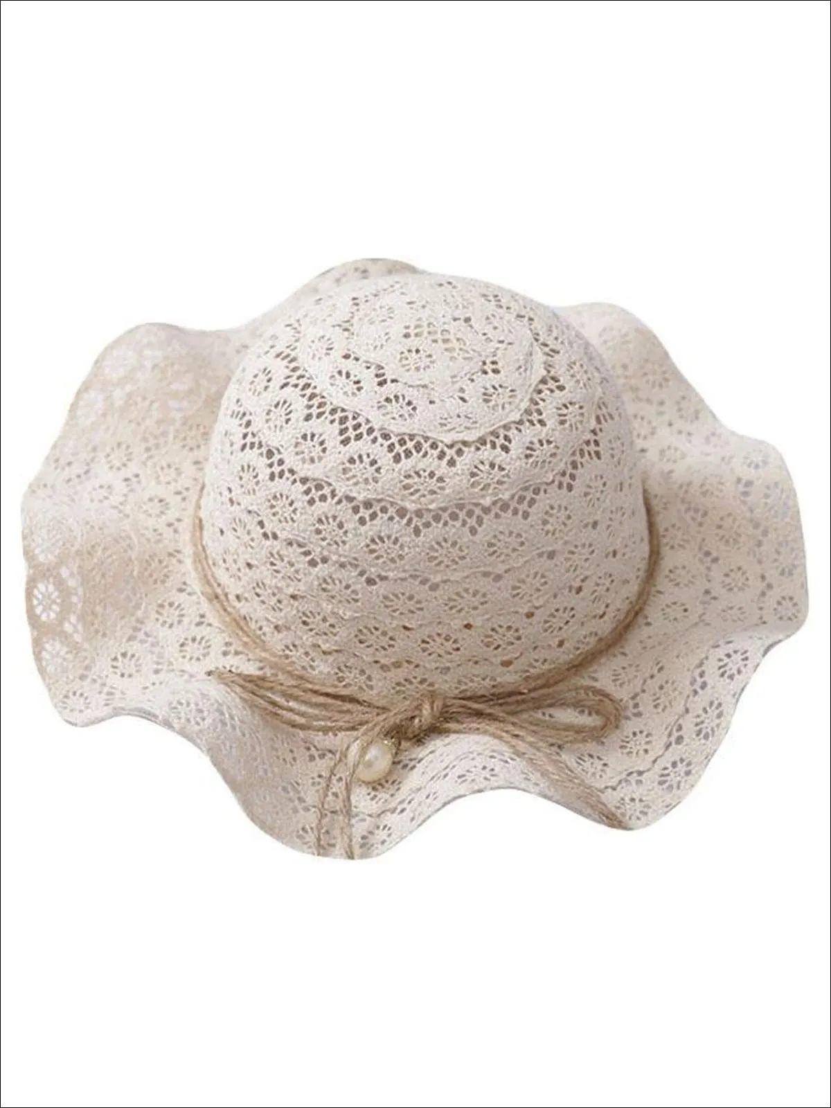 Girls Boho Floppy Straw Hat With Pearl Embellishment