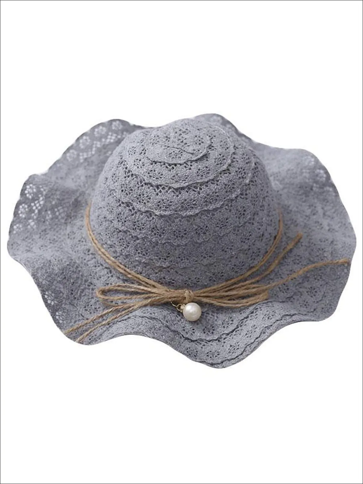 Girls Boho Floppy Straw Hat With Pearl Embellishment