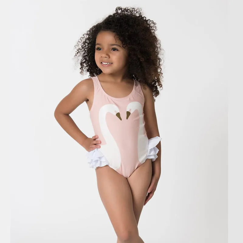 Girls Swan One Piece Swimwear