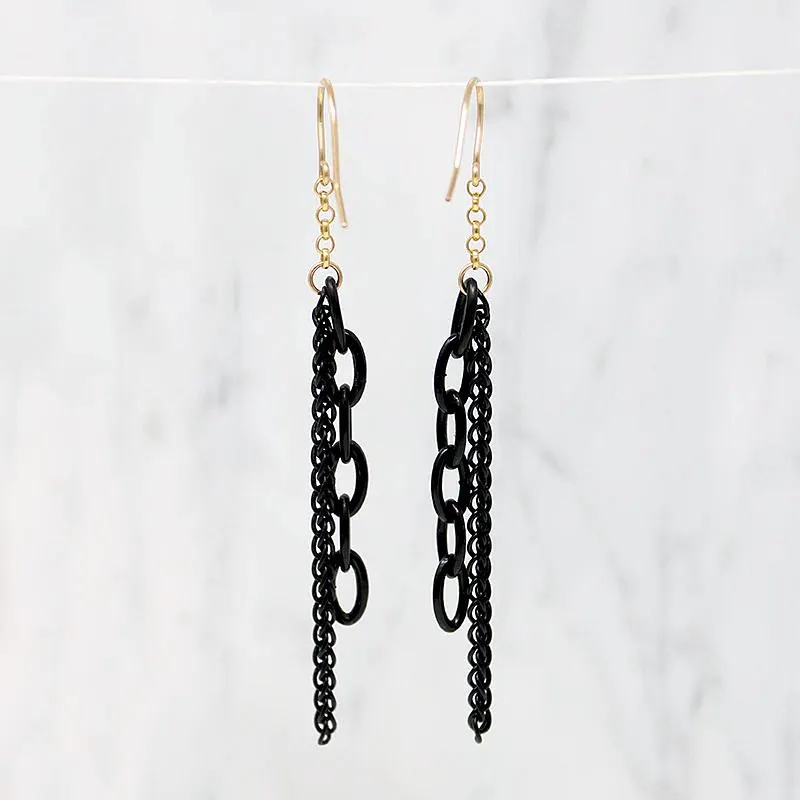 Glam Black & Gold Chain Earrings by Brin