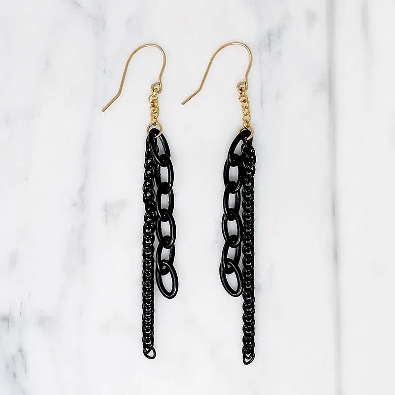 Glam Black & Gold Chain Earrings by Brin