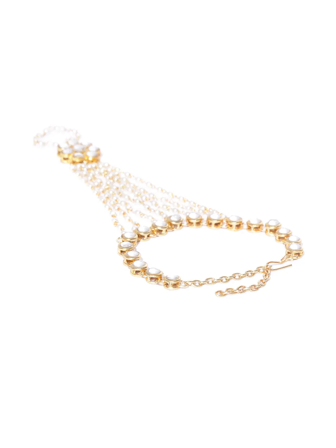 Gold-Plated Kundan Pearl Chain Hathphool