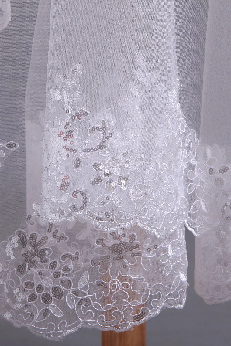 Gorgeous One-tier 60 inch Wedding Veils With Sequins Applique OV17