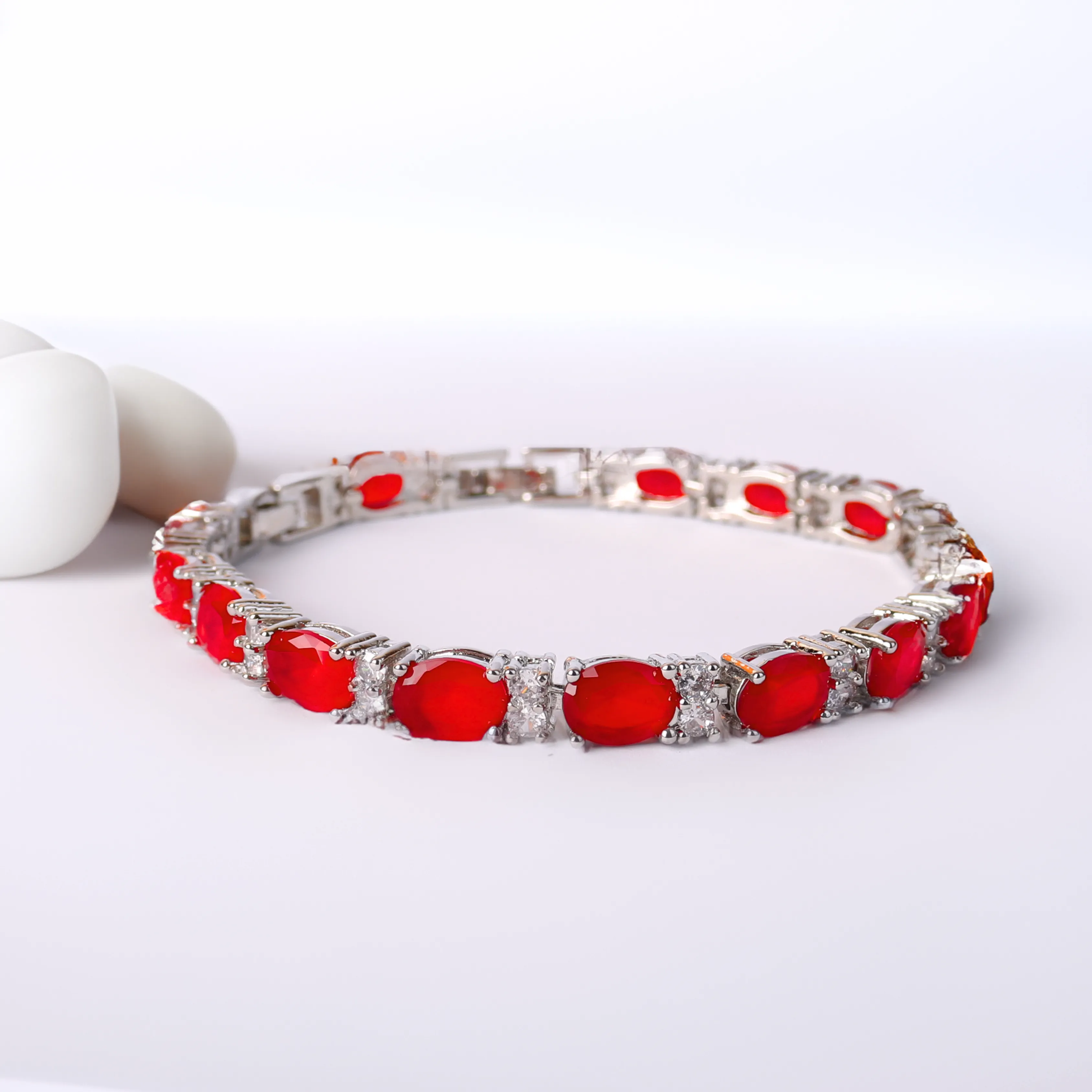 G.Silver Red Stone Bracelet.