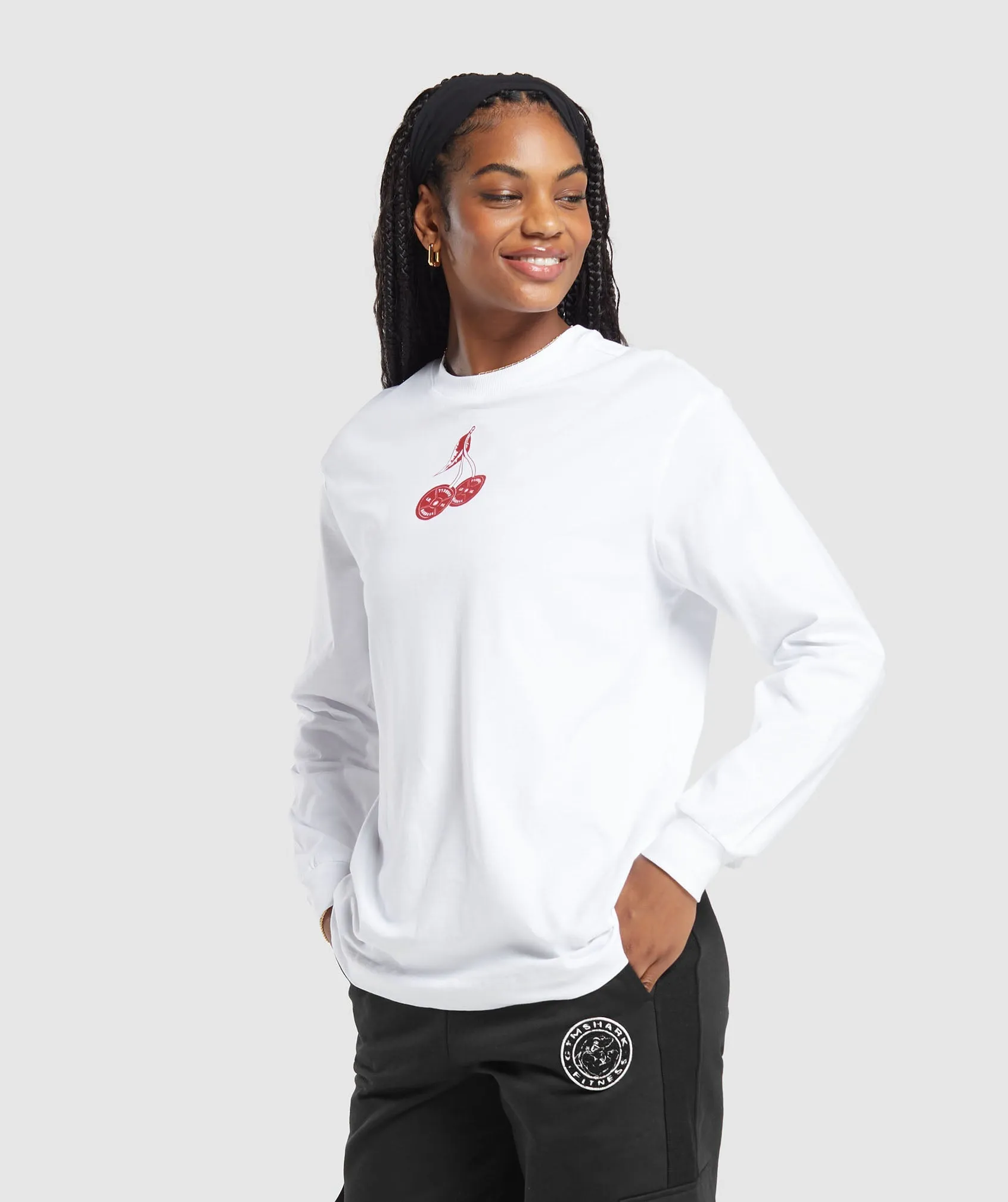 Gymshark Barbell Cherries Long Sleeve Top - White