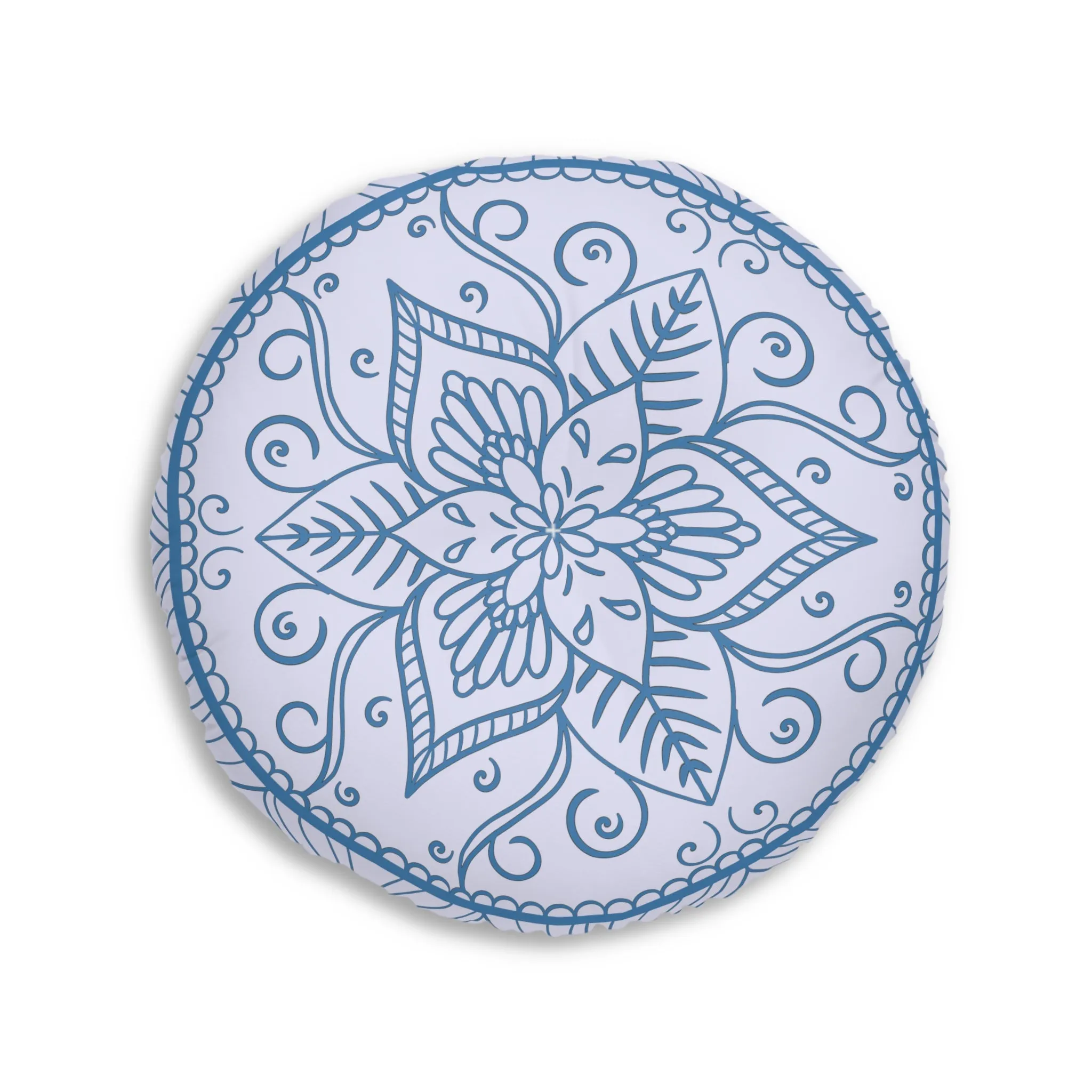 Handmade Mandala Art Floor Cushion - Steel Blue on Levander