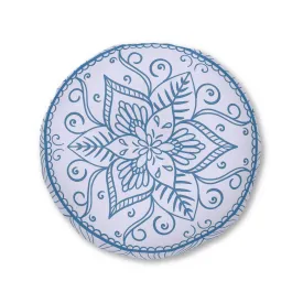 Handmade Mandala Art Floor Cushion - Steel Blue on Levander