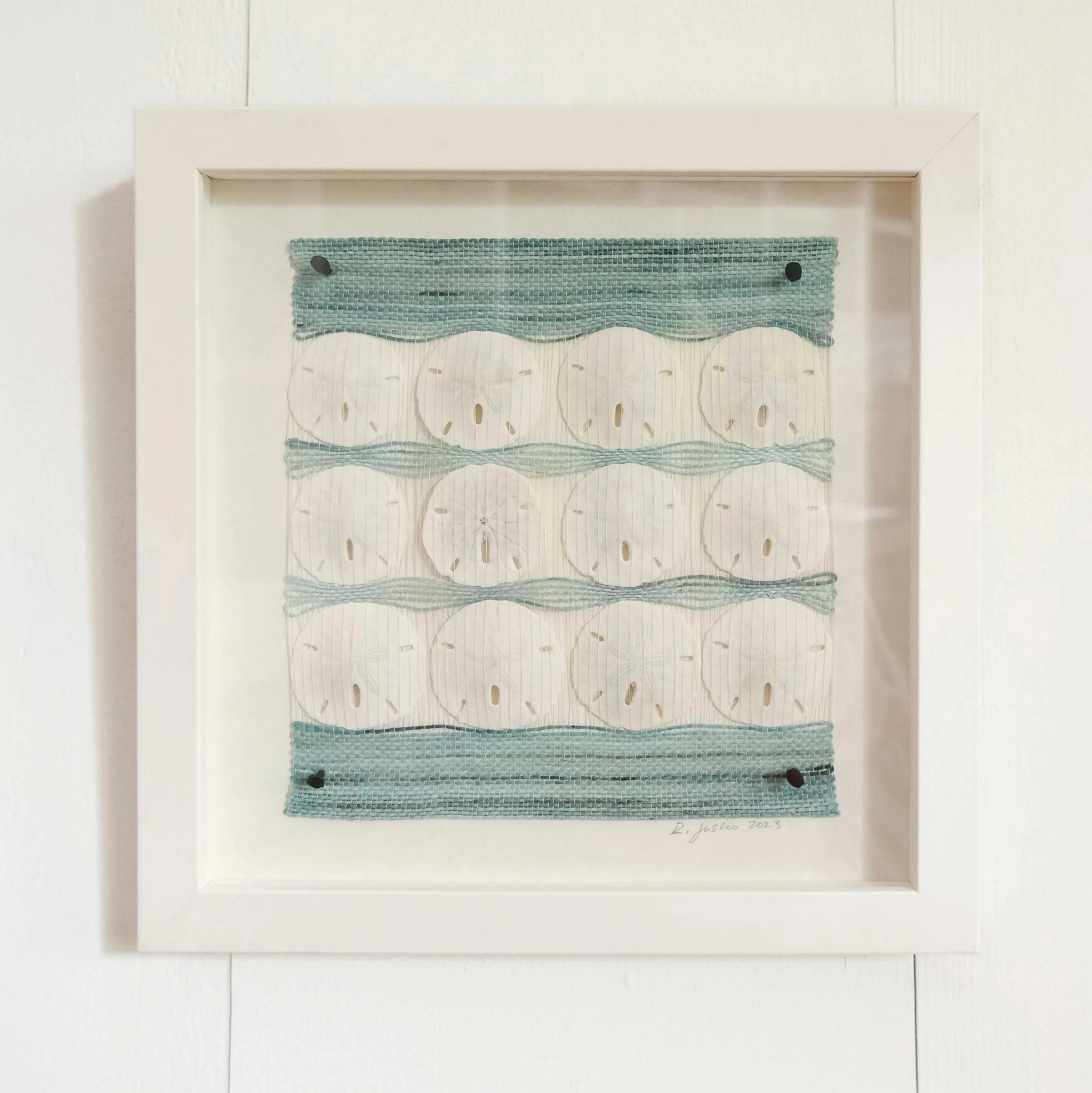 Handwoven White Frame Sand Dollar Vignette | Rebecca Jusko Peraner