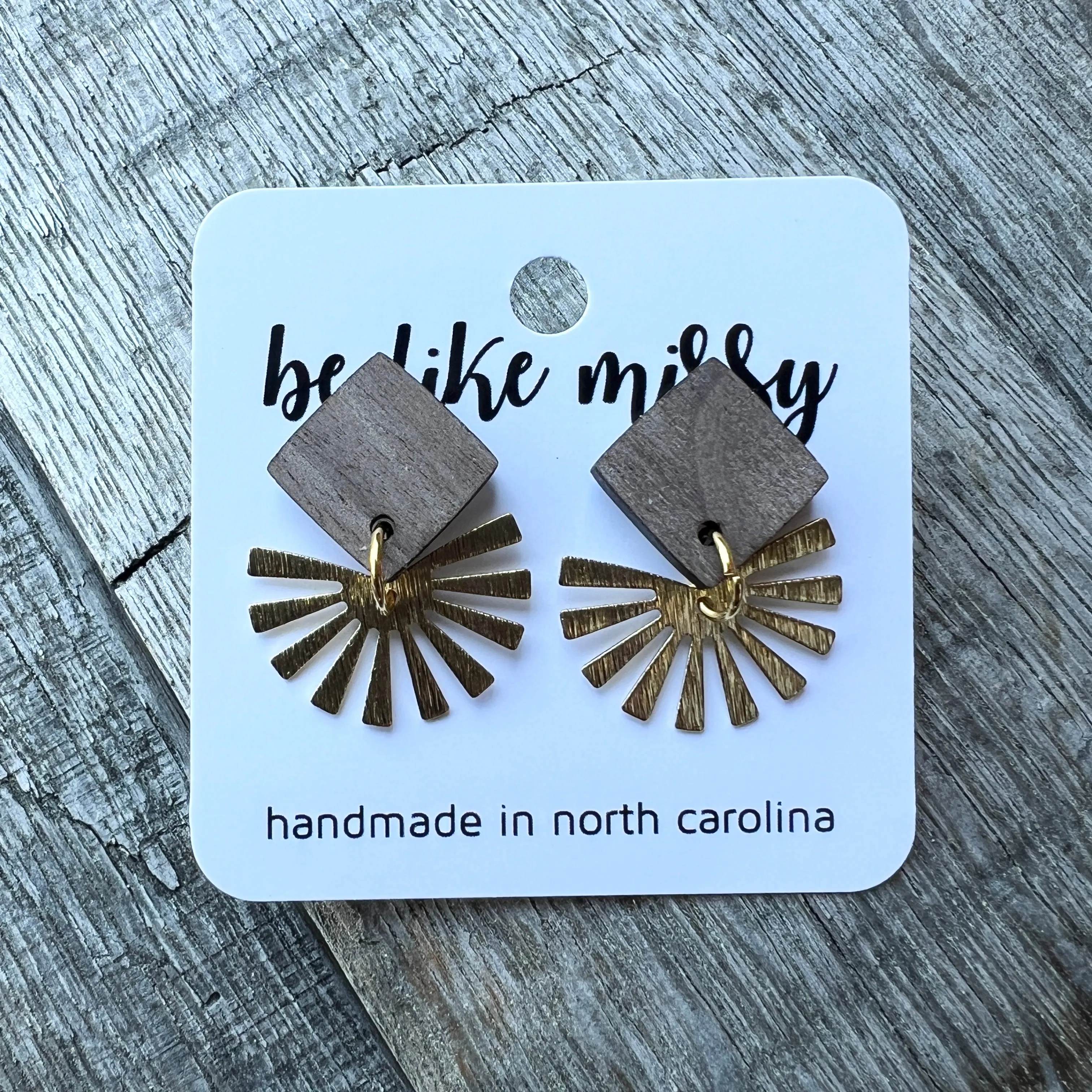 Hey Sunshine - Walnut - Brass & Wood Earrings