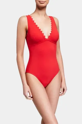 Ines V-Neck One-Piece in Cherry