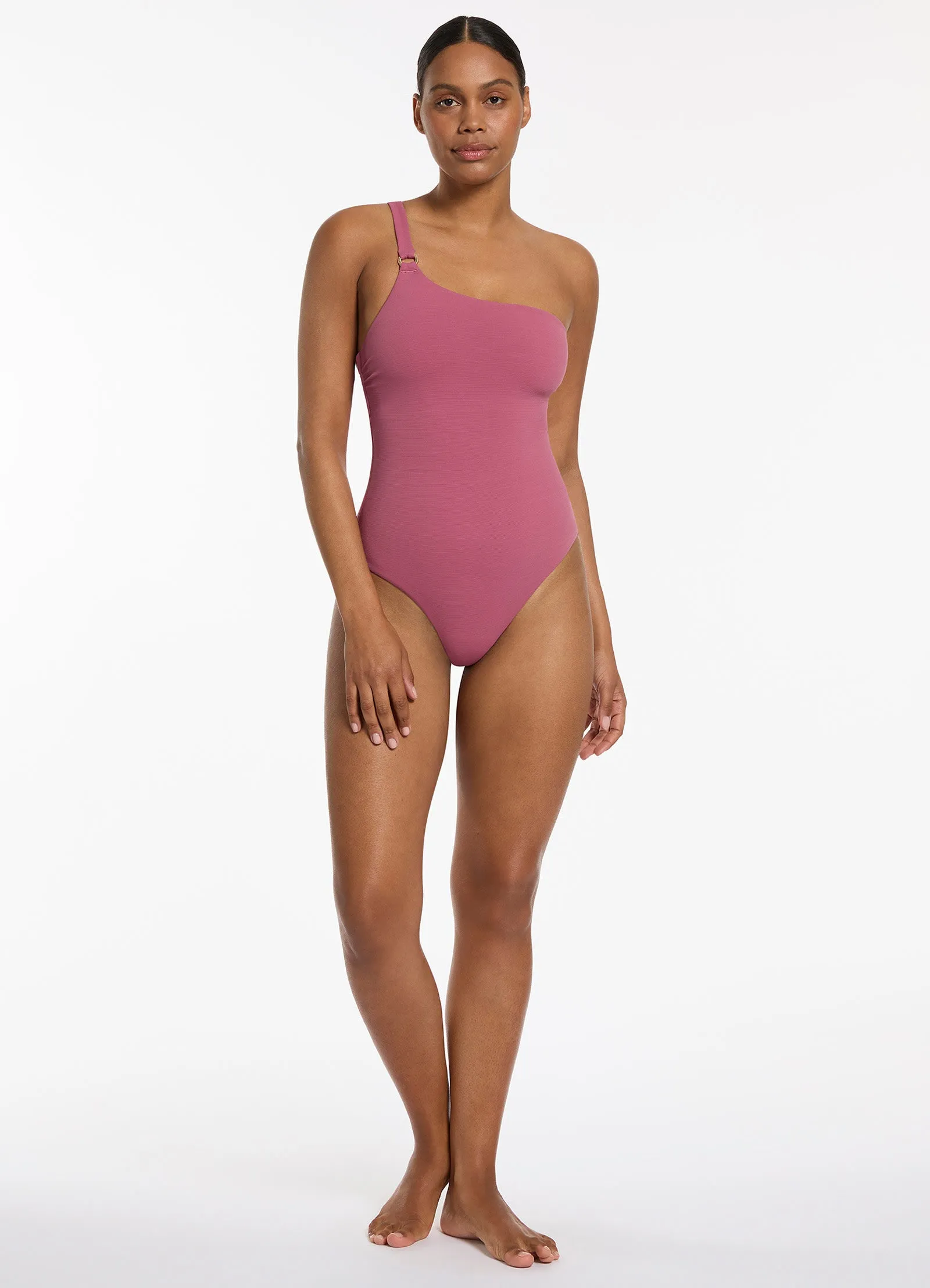 Isla Rib One Shoulder One Piece - Mauve