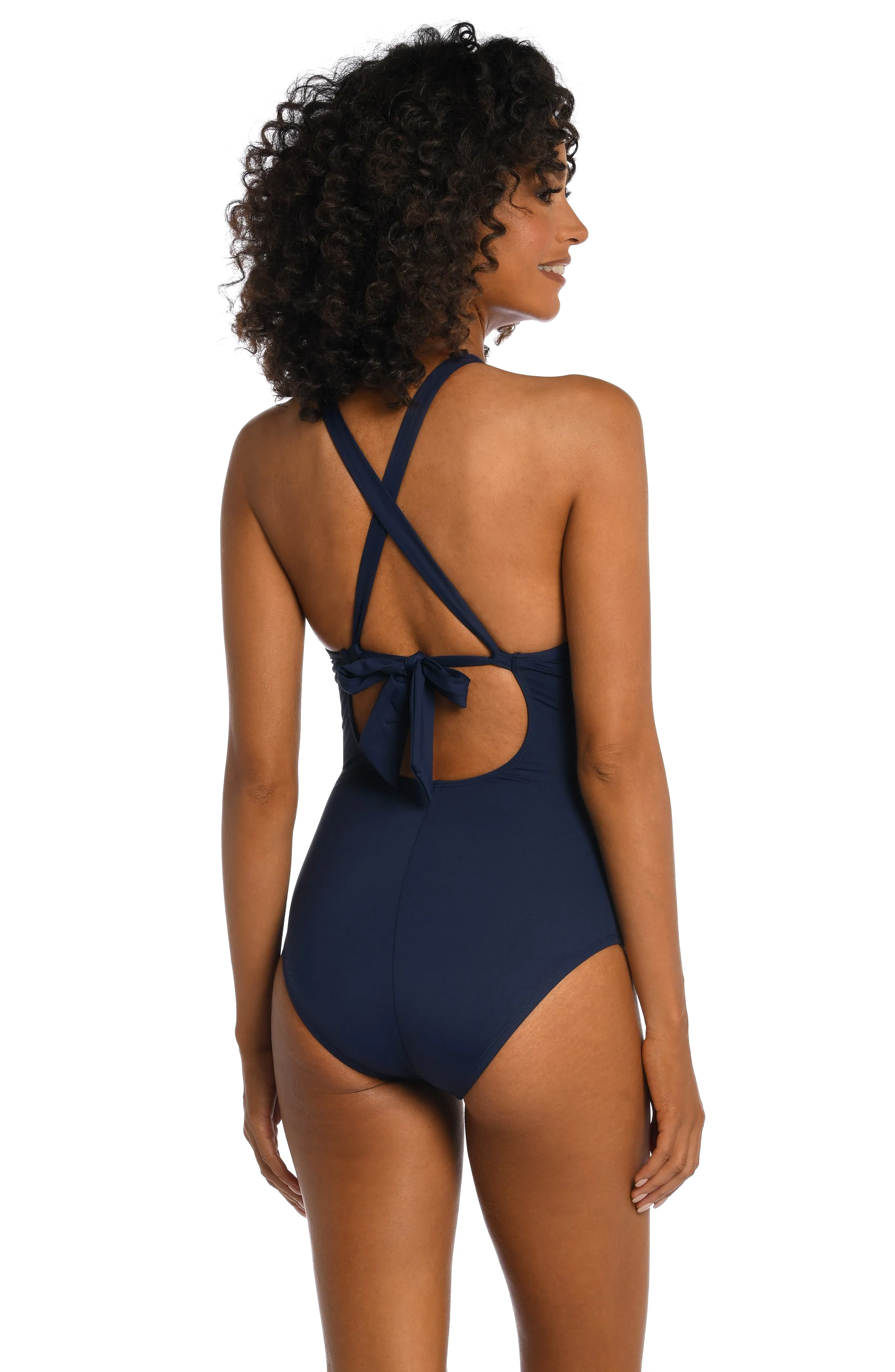 Island Goddess High Neck Keyhole One Piece - Indigo