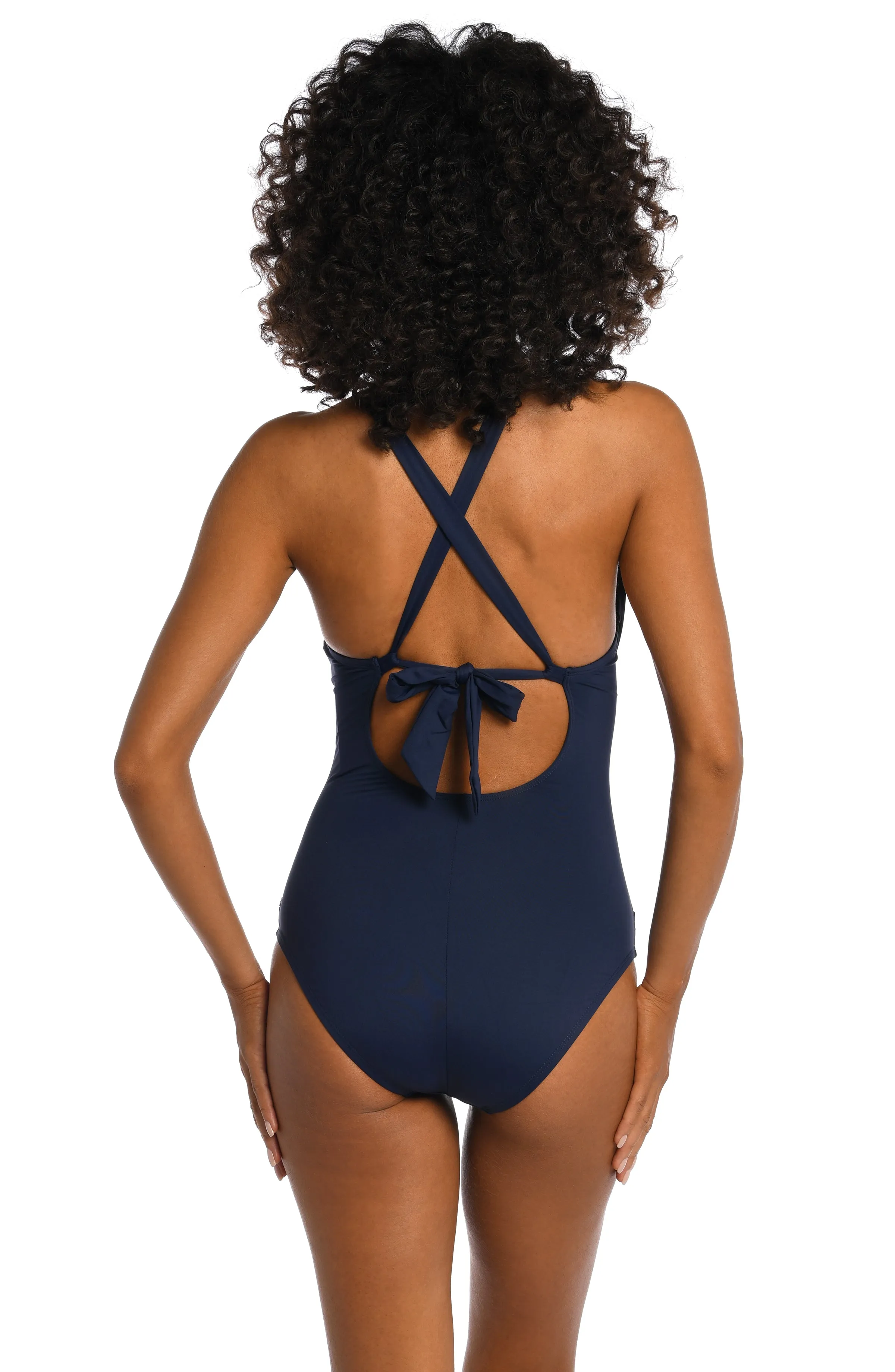 Island Goddess High Neck Keyhole One Piece - Indigo