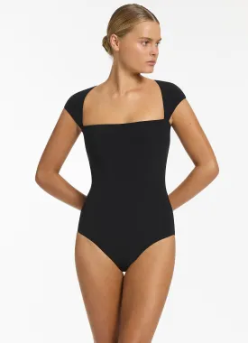 Jetset Cap Sleeve One Piece - Black