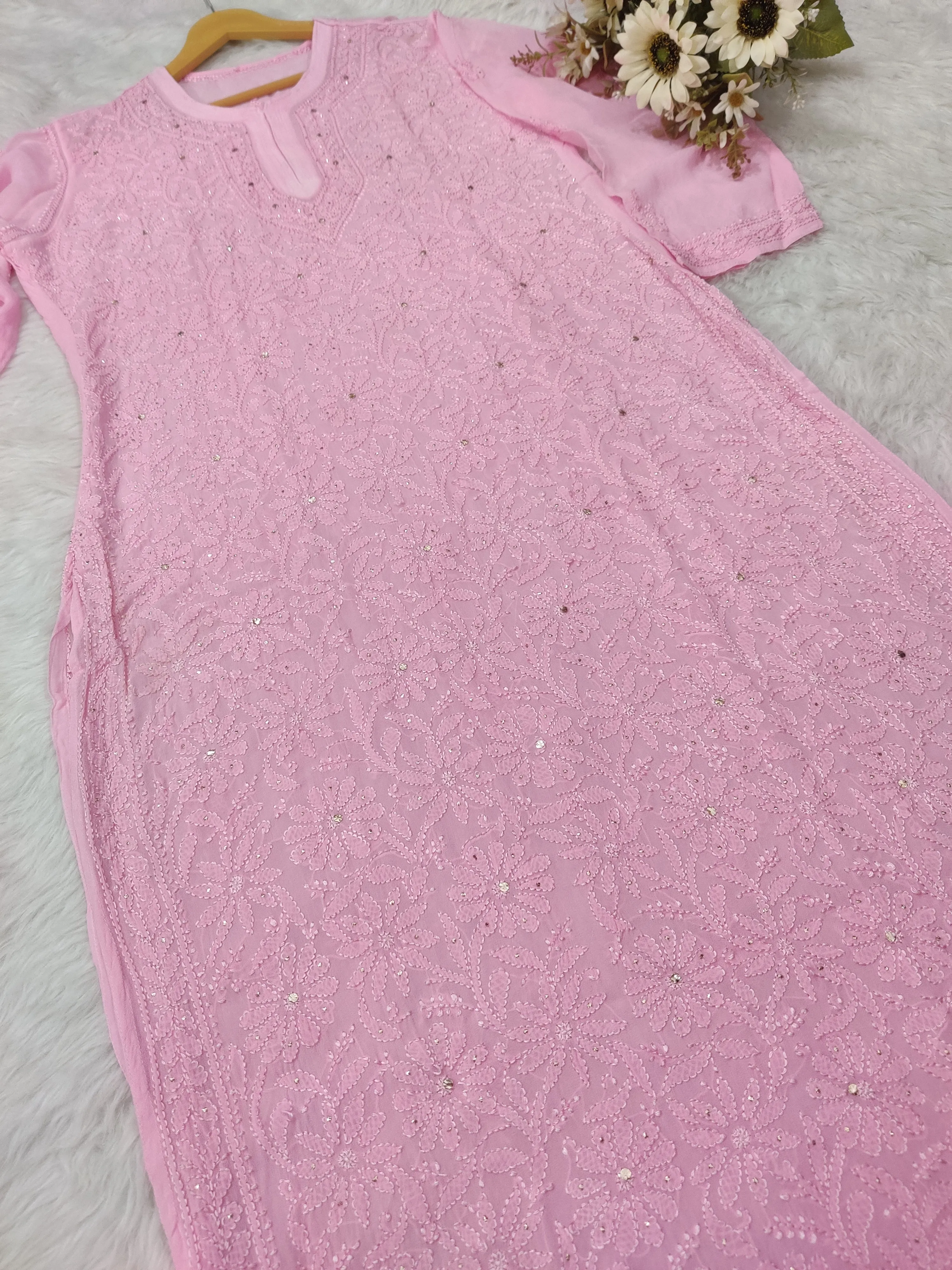 Mira Viscose Mukaish Long Chikankari Kurti