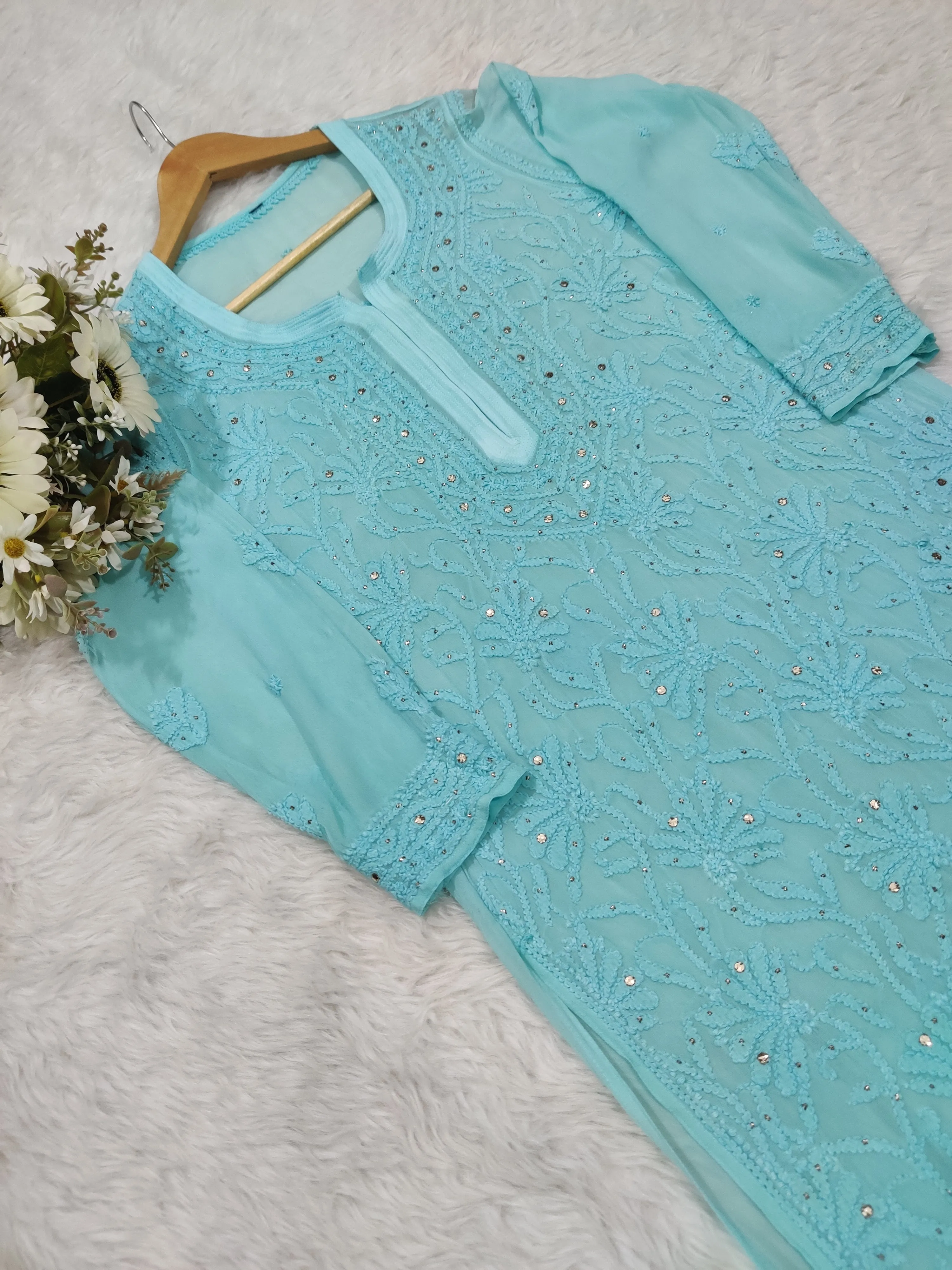 Mira Viscose Mukaish Long Chikankari Kurti